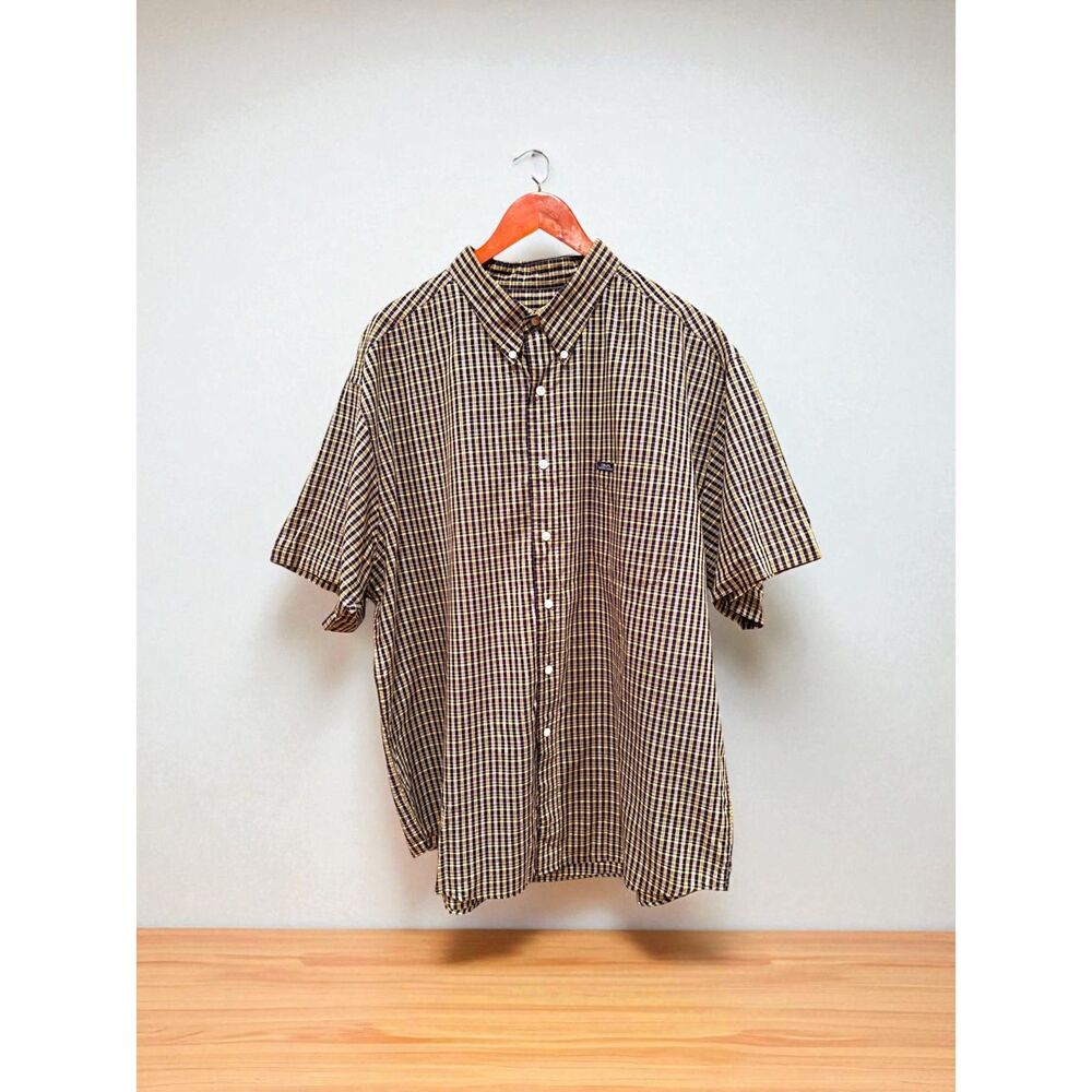 Vtg Chaps Ralph Lauren Men’s Short Sleeve Gingham Shirt XL Navy Yellow Pocket